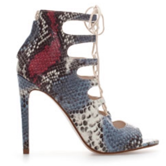 Zara Snakeskin Laceup booties 38 - Picture 2 of 8